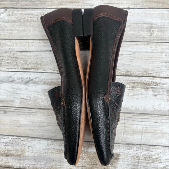 Brighton Kafka Leather Loafers Sz 8M Brown Boho Studded Embroidered Slip On - Picture 5 of 11